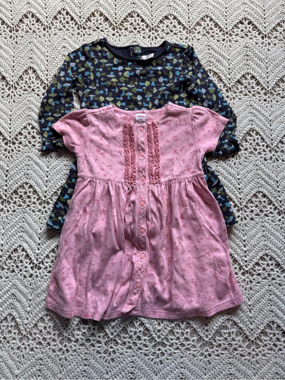 Vintage Gymboree Navy Mushroom Dress Pink Floral 3T Early 2000’s